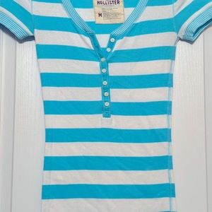 Hollister tunic top. Turquoise and white, half button top